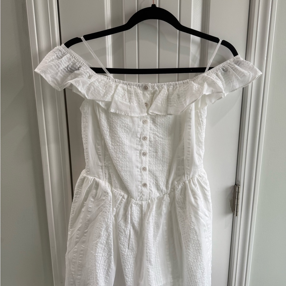 Aerie White Off-Shoulder Ruffle Jumpsuit